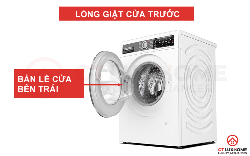 Lồng giặt cửa trước, bản lề cửa bên trái thuận tiện việc đóng mở