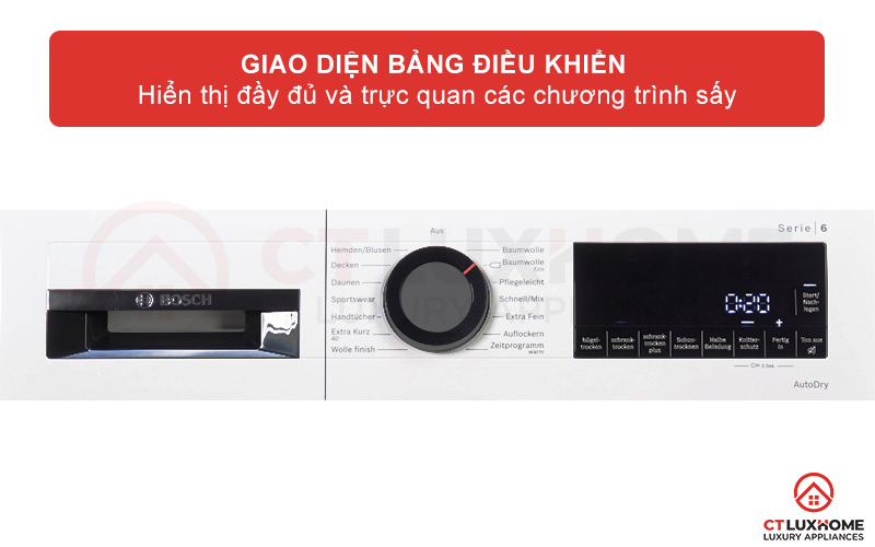 Bảng điều khiển với núm vặn inox dễ điều khiển, màn hình LED hiển thị trực quan