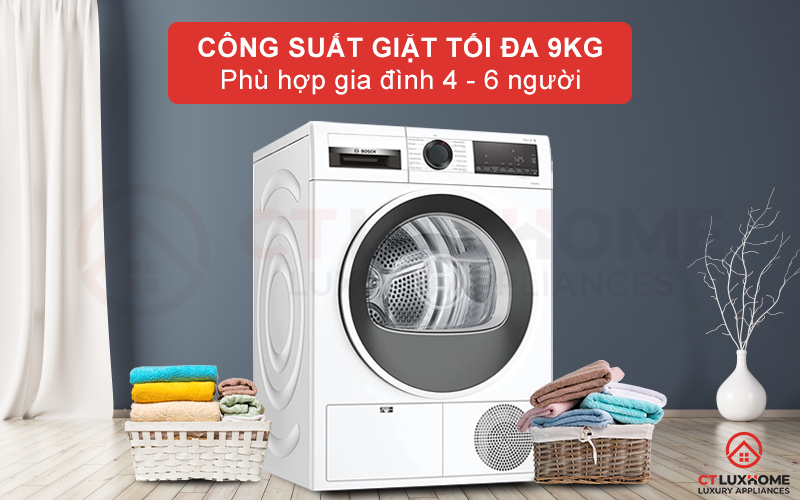 Dung tích chứa lớn, phù hợp sấy khô quần áo cho gia đình 4-6 người
