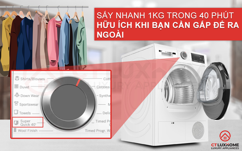 Tiết kiệm thời gian hơn với sấy nhanh 40 phút Super Quick