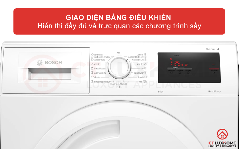 Màn hình máy LED với độ hiển thị trực quan và đầy đủ các chương trình máy đang hoạt động.
