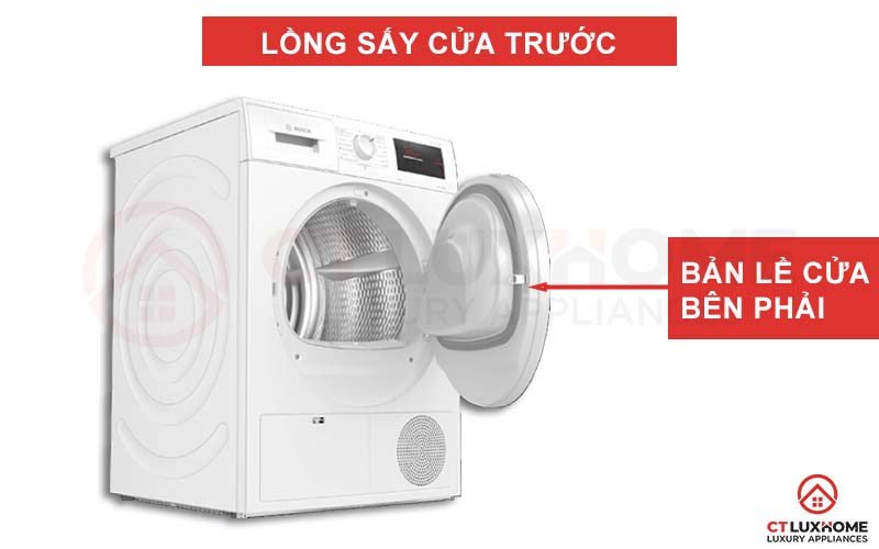 Lồng sấy được thiết kế với cửa trước bản lề phải thuận tiện cho việc đóng mở