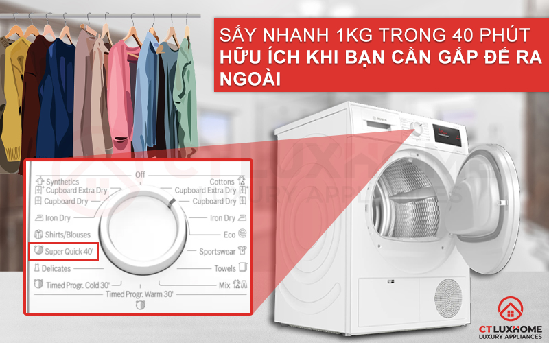 Sấy nhanh 40 phút với Super Quick giúp giảm thời gian sấy hơn