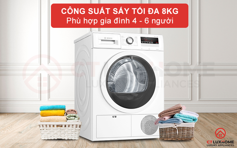 Dung tích chứa lớn, phù hợp gia đình 4 - 6 thành viên để sấy khô quần áo