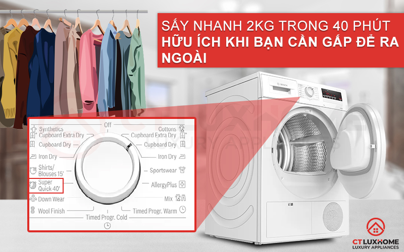 Sấy nhanh quần áo chỉ trong vòng 40 phút với công nghệ Super Quick