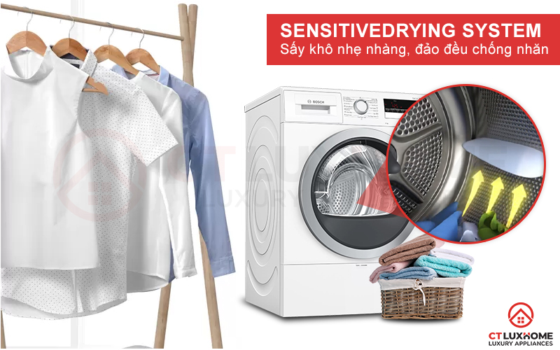 Công nghệ SensitiveDrying System khô nhẹ nhàng, đảo đều chống nhăn