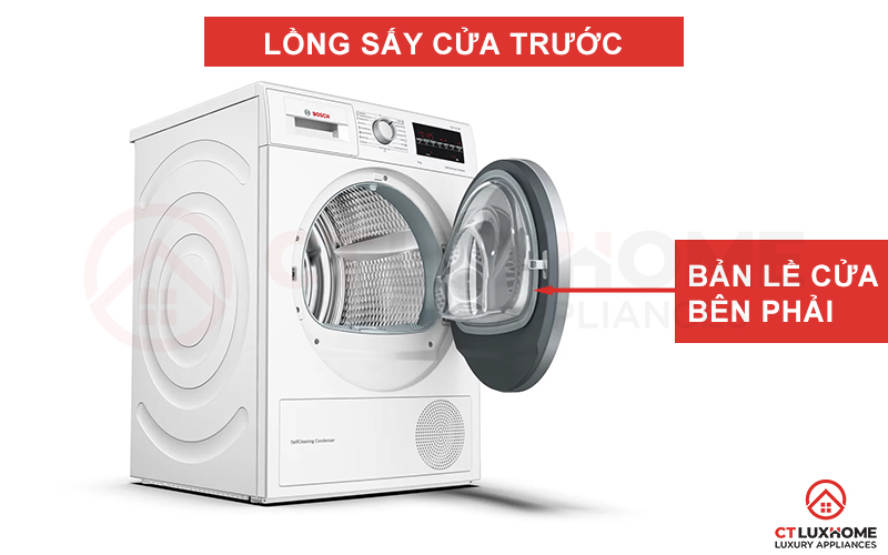 Lồng sấy cửa trước kết hợp bản lề bên cửa bên phải đem lại sự thuận tiện
