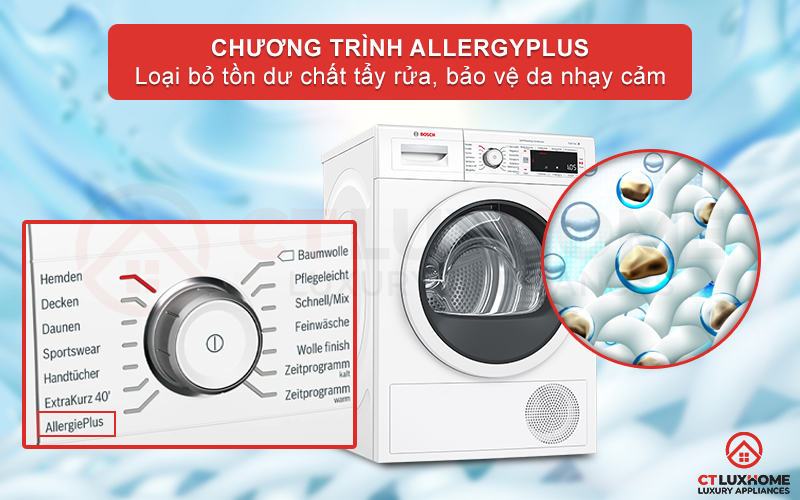 Chương trình AllergyPlus diệt khuẩn, bảo vệ làn da nhạy cảm.