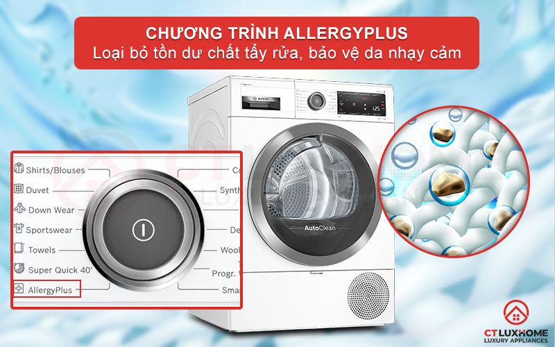 Sấy diệt khuẩn, bảo vệ da nhạy cảm nhờ chức năng AllergyPlus