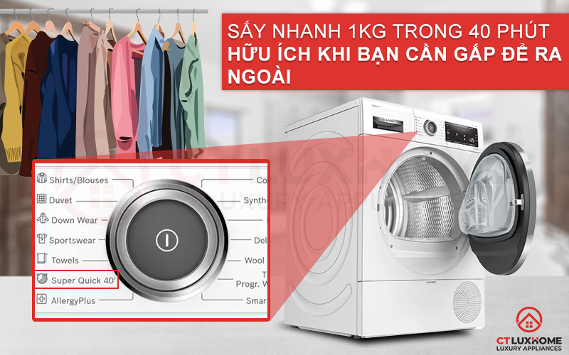 Sấy nhanh 40 phút Super Quick giúp giảm thời gian sấy hơn