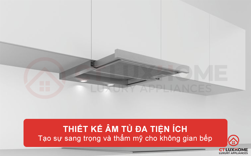 Máy hút mùi âm tủ Bosch DFL064W53B với thiết kế âm tủ được lắp đặt chìm mang lại một không gian bếp sang trọng