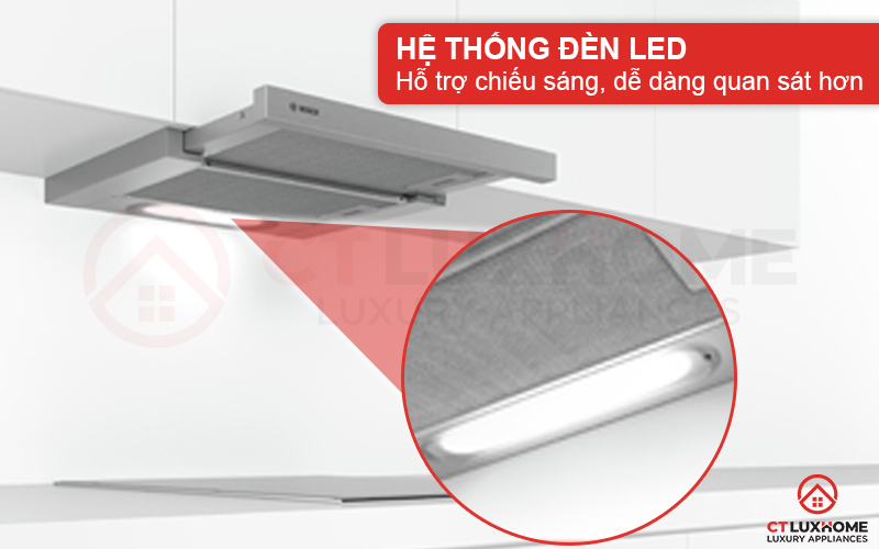 Hệ thống đèn LED chiếu sáng, dễ dàng quan sát căn bếp trong điều kiện thiếu sáng