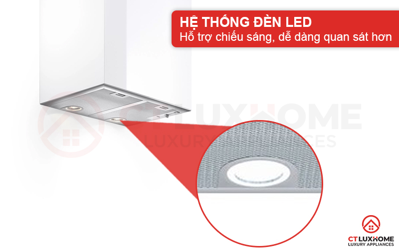Hệ thống đèn LED chiếu sáng, dễ dàng quan sát khu vực bếp khi sử dụng