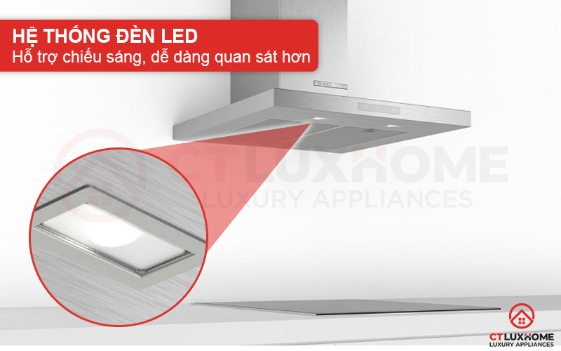 Hệ thống đèn LED chiếu sáng, dễ dàng quan sát căn bếp khi sử dụng