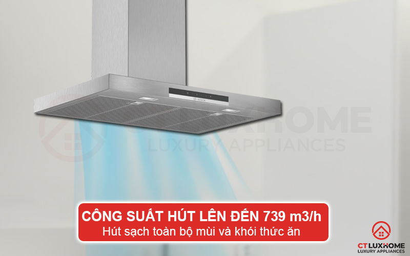 Công suất hút tối đa 739 m3/h hút sạch toàn bộ mùi và khói thức ăn