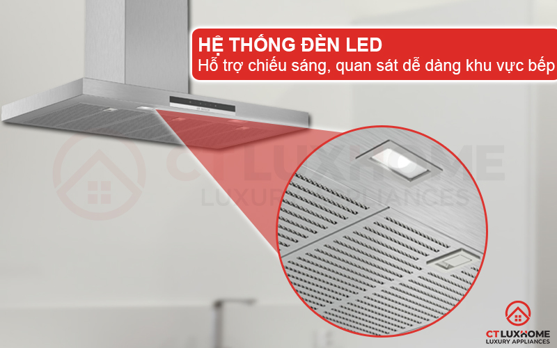 Hệ thống đèn LED hỗ trợ chiếu sáng, quan sát dễ dàng khu vực bếp