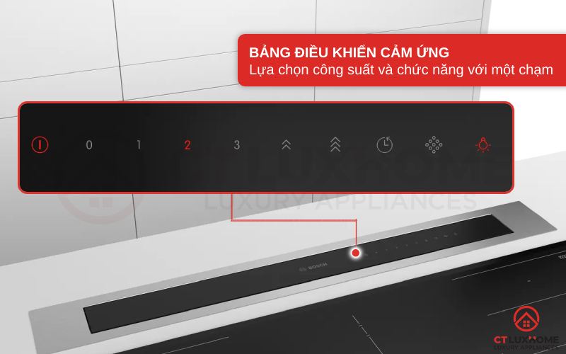 Lựa chọn công suất và chức năng một chạm trên bảng điều khiển cảm ứng