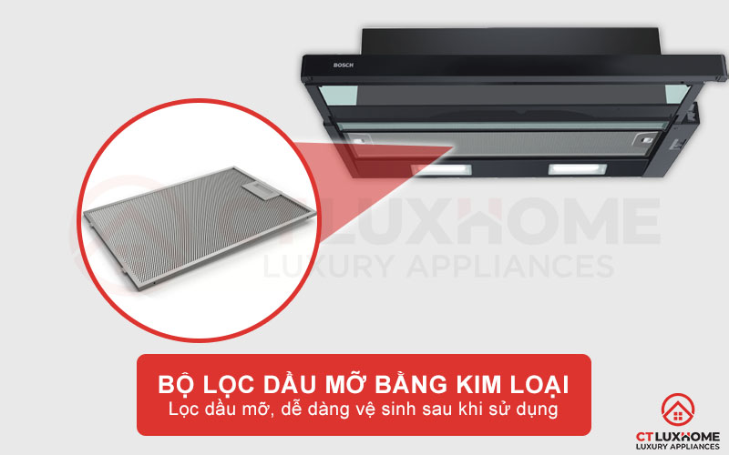 Đảm bảo hiệu suất hút tối đa nhờ bộ lọc dầu mỡ bằng kim loại