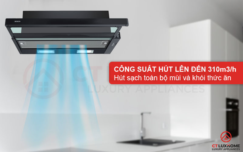 Công suất hút 310 m3/h hút sạch khói và mùi thức ăn, trả lại không khí tươi mát