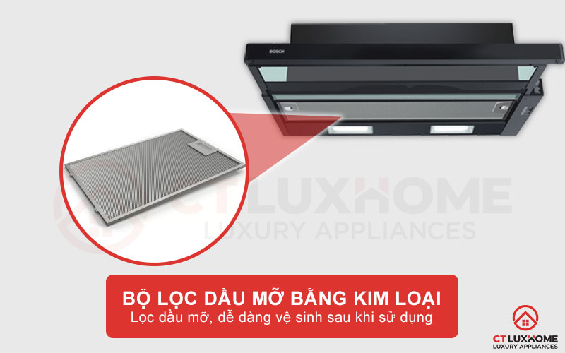 Đảm bảo hiệu suất hút tối đa nhờ bộ lọc dầu mỡ bằng kim loại