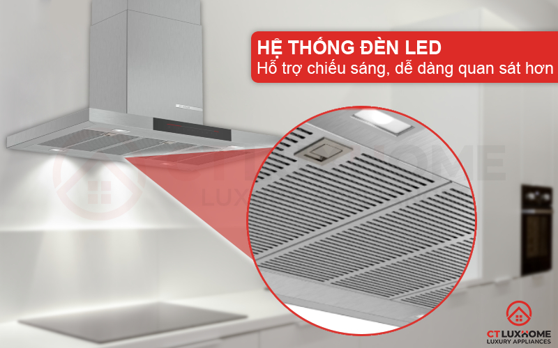 Hệ thống đèn LED chiếu sáng, dễ dàng quan sát căn bếp khi sử dụng