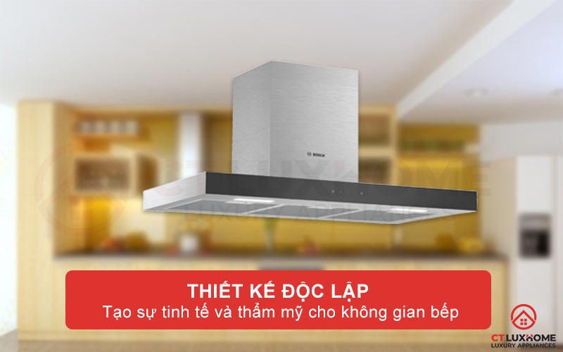Máy hút mùi Bosch DWBM98G50B thiết kế gắn tường dạng độc lập, tinh tế tạo thẩm mỹ cao cho không gian bếp