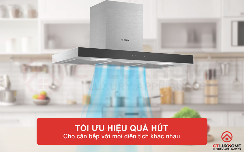 Máy hút mùi Bosch DWBM98G50B tối ưu hiệu quả hút cho căn bếp với mọi diện tích