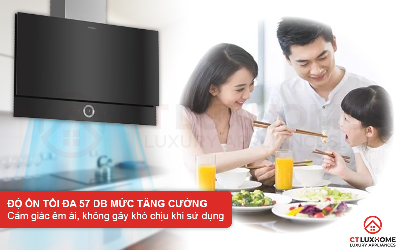 Máy hút mùi Bosch DWF97RV60B có khả năng giảm độ ồn đem lại cảm giác êm ái khi sử dụng