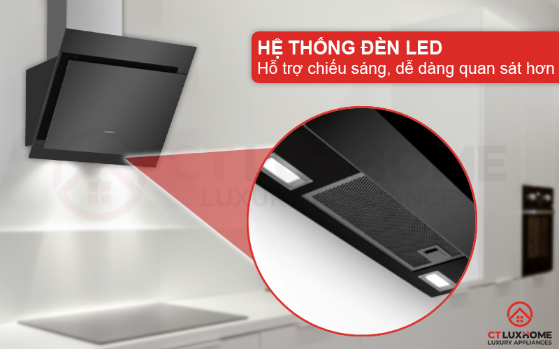 Hệ thống đèn LED hỗ trợ chiếu sáng, quan sát khu vực bếp khi sử dụng