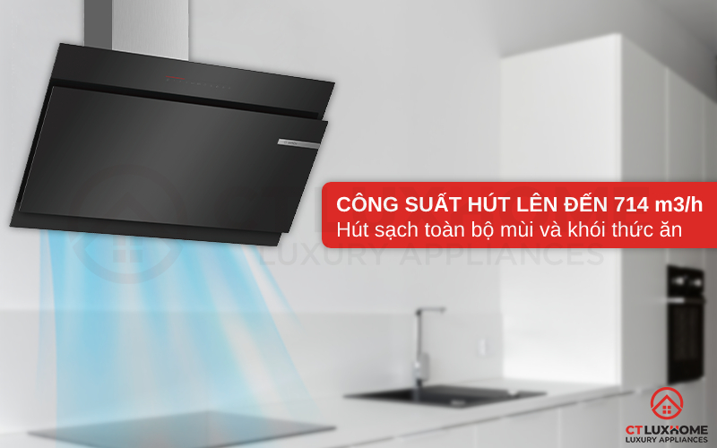 Công suất hút tối đa 714 m3/h hút sạch toàn bộ mùi và khói thức ăn