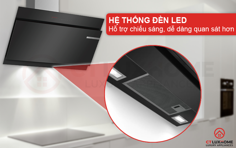 Hệ thống đèn LED hỗ trợ chiếu sáng, quan sát khu vực bếp khi sử dụng