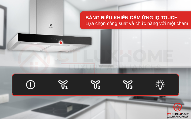 Bảng điều khiển cảm ứng dễ dàng thao tác chọn công suất với một chạm