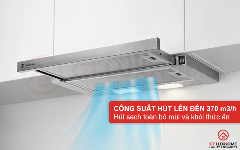 Công suất hút tối đa 370 m3/h hút sạch mùi và khói thức ăn