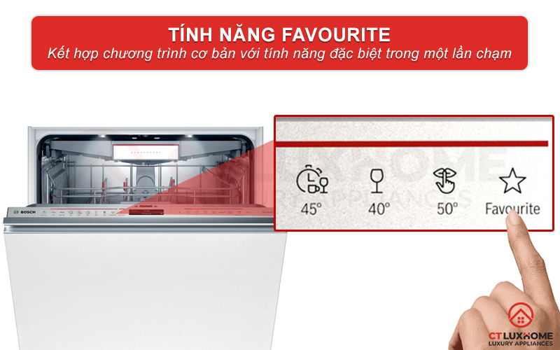 Chức năng Favourite - kết hợp chương trình rửa cơ bản và đặc biệt chỉ với 1 lần chạm.