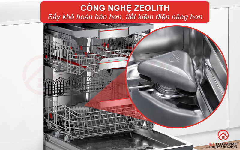 Công nghệ sấy Zeolith giúp bát đĩa và vật dụng bếp đạt độ khô hơn.
