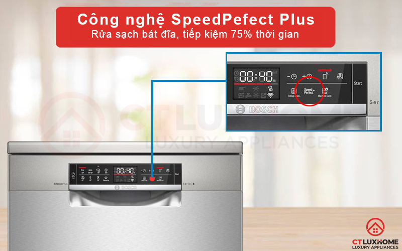 Công nghệ rửa tăng tốc hỗ trợ giảm tối đa thời gian rửa bát đĩa.