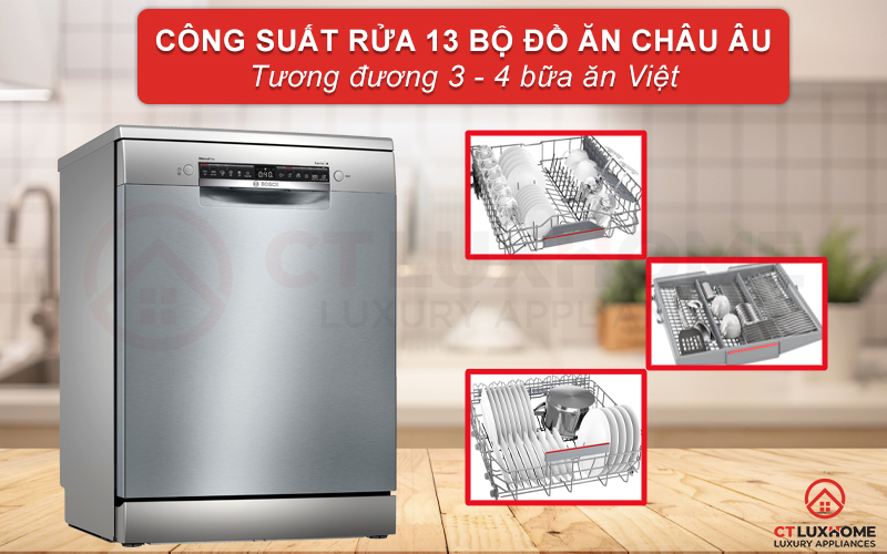 Máy SMS4ECI14E có công suất rửa 13 bộ phù hợp với gia đình 4-6 người