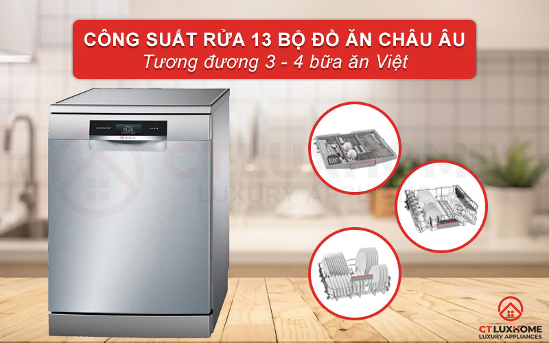 Công suất rửa của máy phù hợp với gia đình 4 - 6 người.