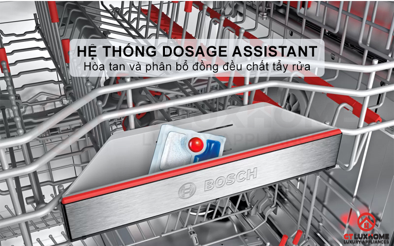Dosage Assistant hòa tan và phân bổ chất tẩy rửa đồng đều.