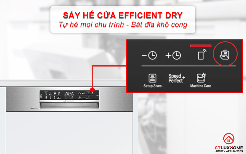 Sấy khô hiệu quả hơn bằng cách hé cửa mọi chu trình với tính năng Efficient Dry.
