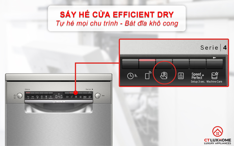 Tính năng Efficient Dry giúp sấy khô hé cửa ở mọi chương trình.