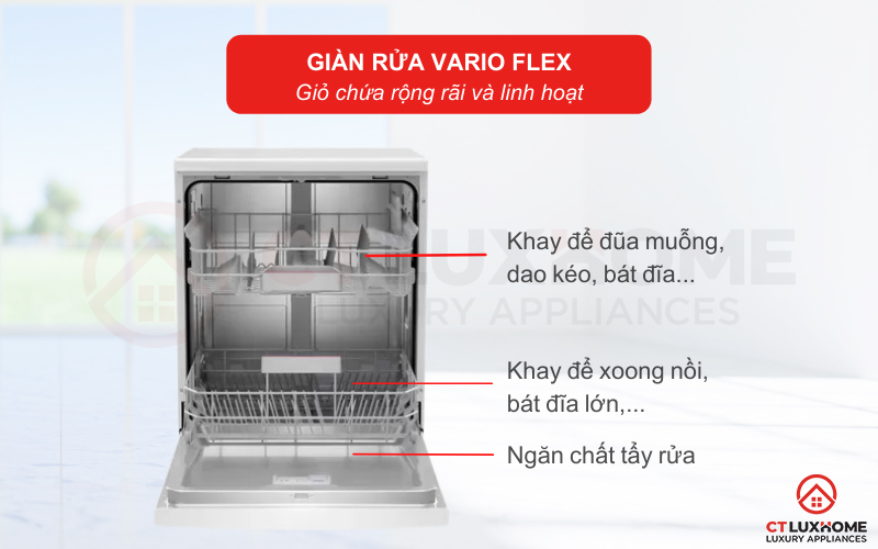 Hệ thống rổ chứa VarioFlex rộng rãi, linh hoạt