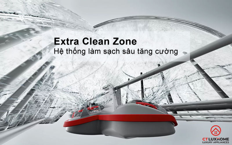 Hệ thống thủy lực Extra Clean Zone tăng áp suất rửa giàn giữa, bát đĩa sạch hơn.