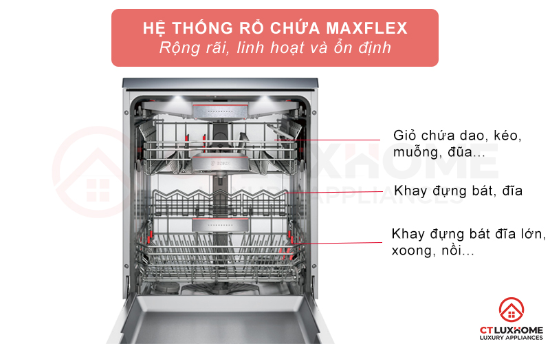 Hệ thống giỏ chứa Maxflex đảm bảo sự rộng rãi, linh hoạt.