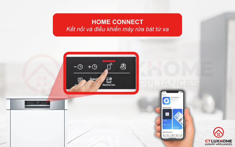 Công nghệ Home Connect cho phép người dùng kết nối và điều khiển máy rửa bát từ xa