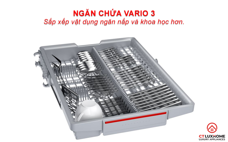 Ngăn kéo thứ 3 Vario giúp người dùng sắp xếp các vật dụng nhỏ như đũa muỗng, thìa dĩa,...