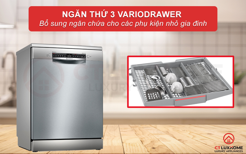 Ngăn chứa thứ 3 VarioDrawer cho phép đựng các loại dụng cụ nhỏ