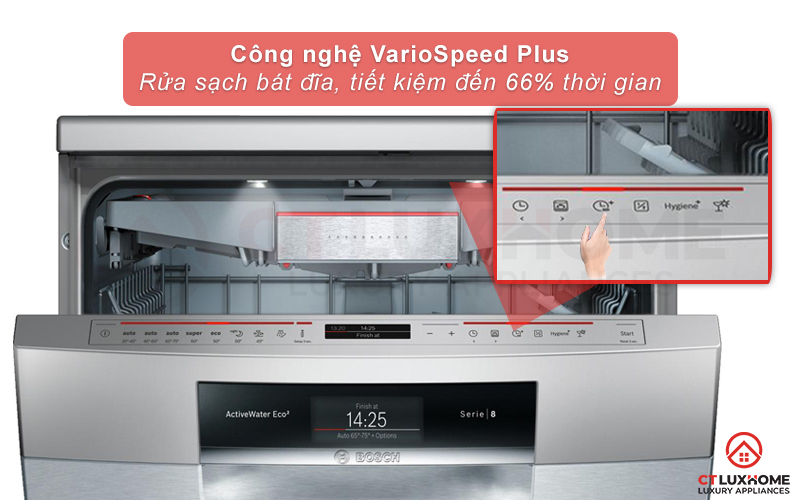 Tính năng VarioSpeed Plus giúp rửa nhanh, tiết kiệm thời gian hơn.