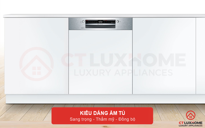 Máy rửa bát Bosch SMI6ZCS00E có kiểu dáng âm tủ sang trọng và thẩm mỹ.