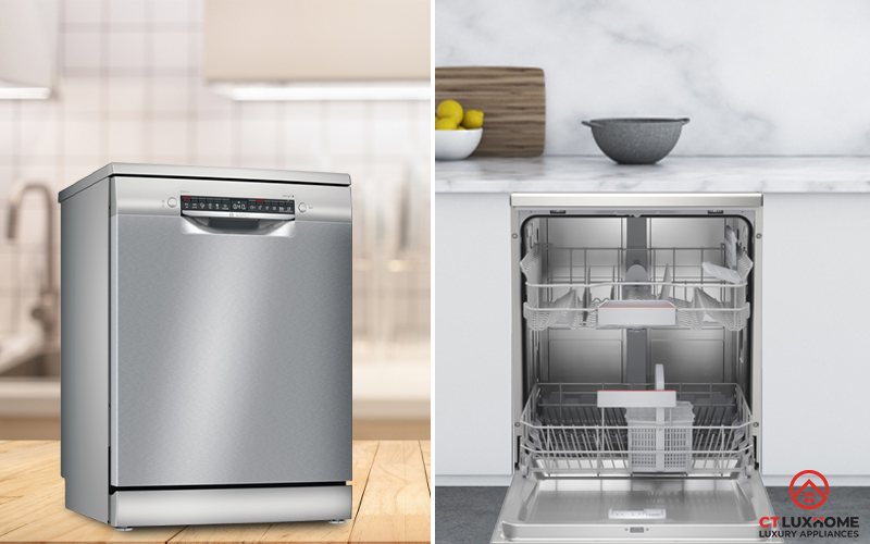 Máy rửa bát Bosch SMS4HTI45E linh hoạt khi có thể lắp âm hoặc độc lập.